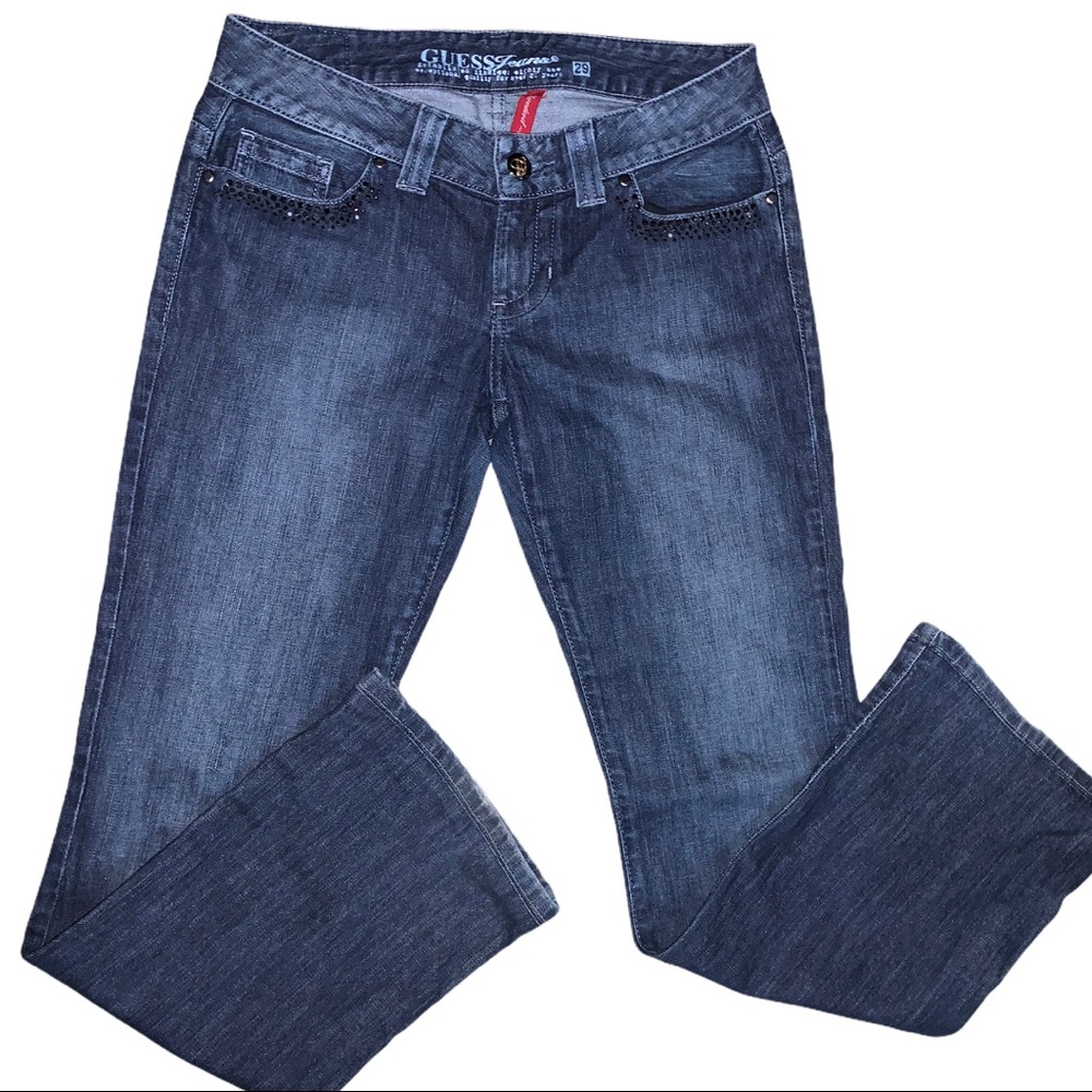 Guess Jeans Daredevil Bootcut Embellished Faded Denim Blue Jean 29